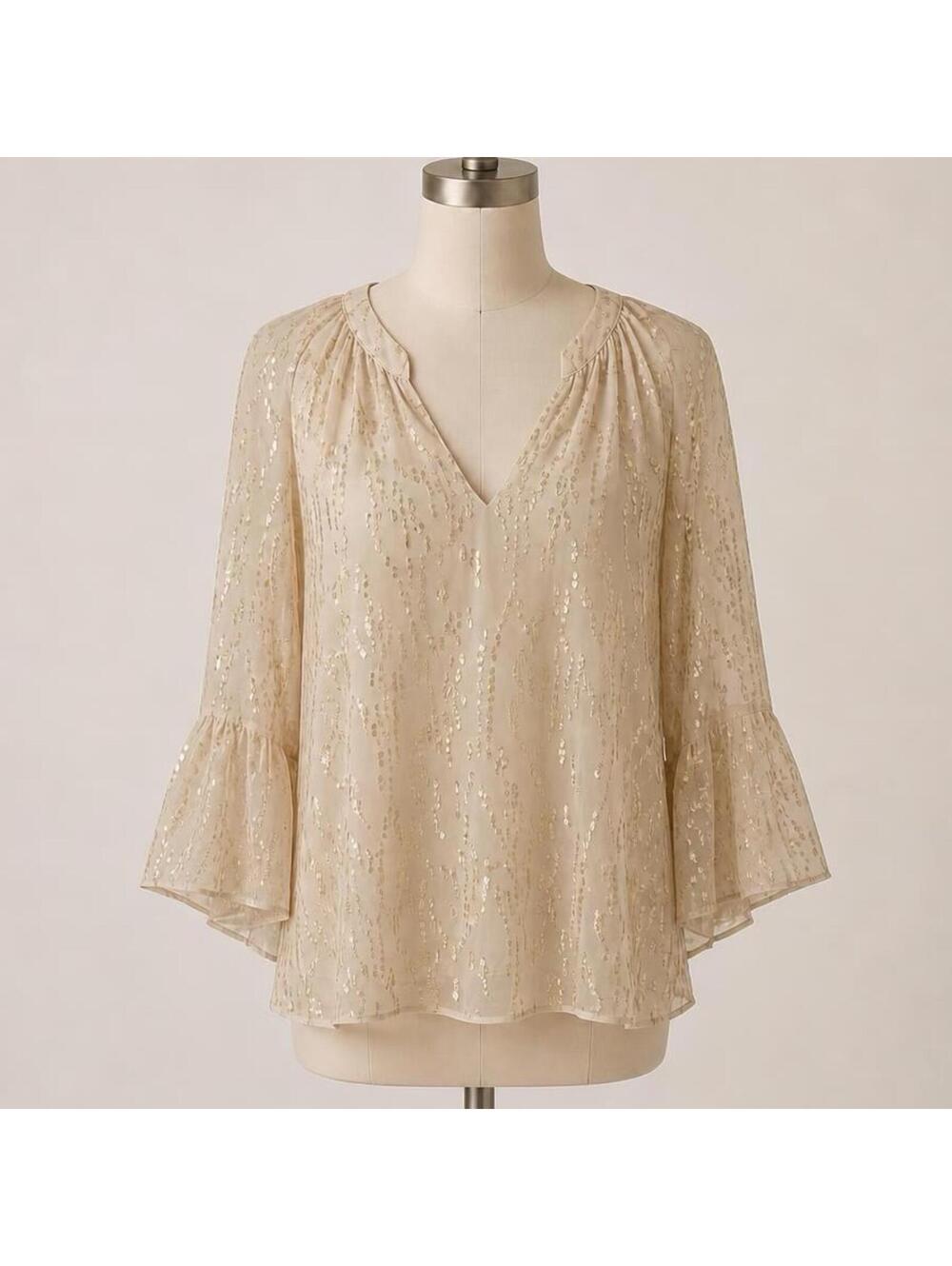 Lilly Pulitzer Matilda Silk Top Blouse Coconut Fish Gold Clip Chiffon Sz Small